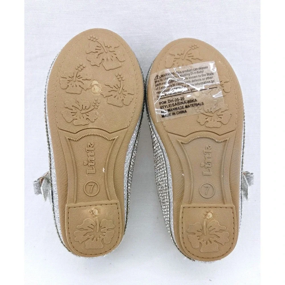 Link Sabina Kids Silver Rhinestone Butterfly Mary Jane Flats - Size 7